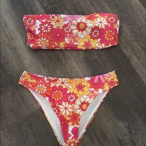 Floral Bikini Set in Pink and Yellow